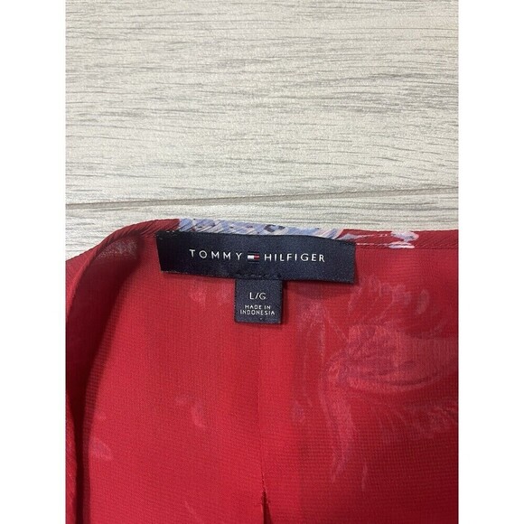 Tommy Hilfiger Women's Floral Blouse Red and Blue Large - Picture 5 of 7